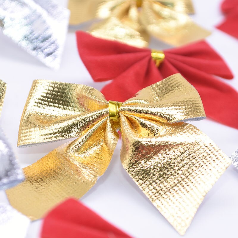 Decoración de árbol de Navidad Rojo Dorado plateado con lazo, adorno de Navidad, de Año , caja de con lazo DIY, suministros de decoraciones para fiestas
