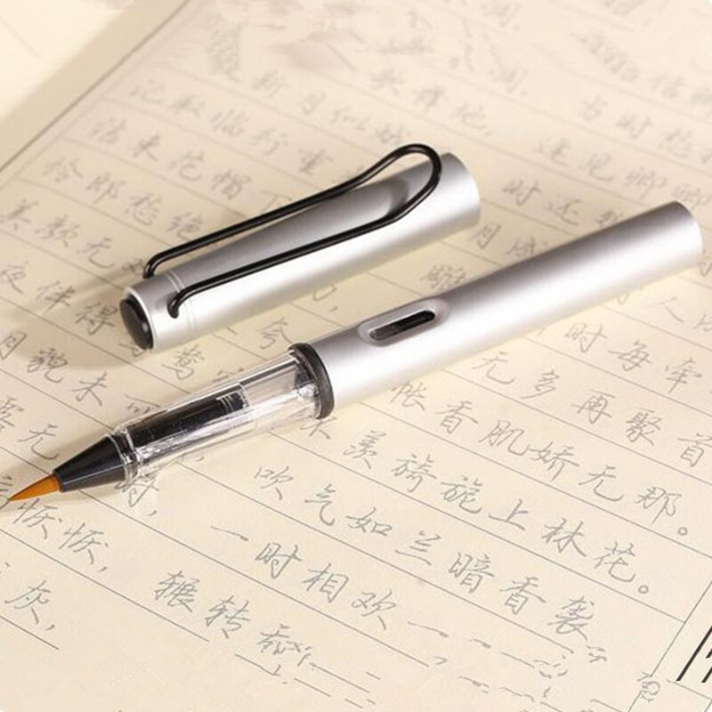 Silver Metal Calligraphy Soft Hair Writing Brush Watercolor Fountain Pen Painting Drawing Tool School Office Supply Stationery