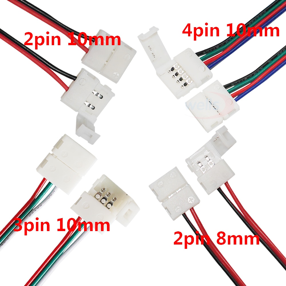 5Pcs 2pin 3pin 4pin 8Mm 10Mm Led Pcb Adapter Connector Voor 3528 5050 Enkele Kleur Rgb Led strip Licht