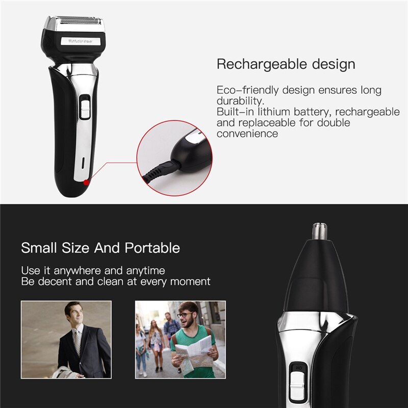 3 in 1 Electric Shaver Cordless Beard Trimmer Rechargeable Nose Hair Trimmer Men Sideburns Shaving Razor Face Care Grooming Set
