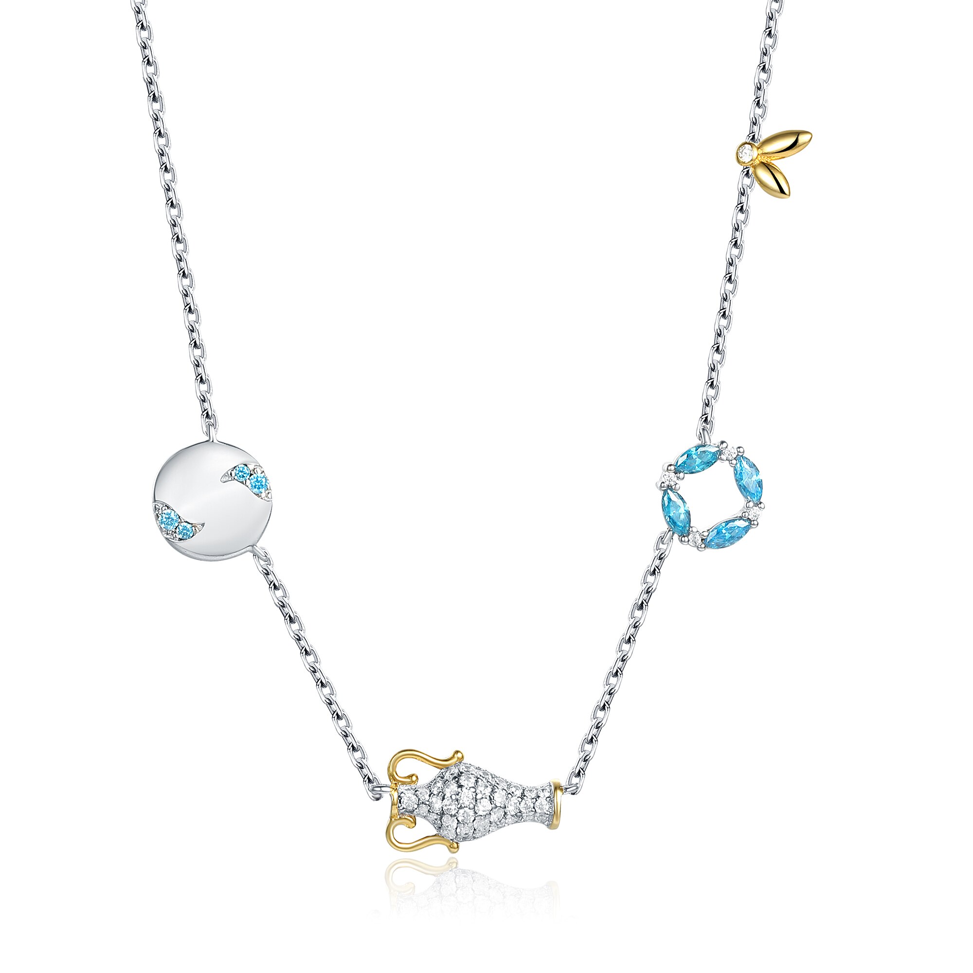 18 Inch Women Silver Cubic Zirconia Pendant Necklace,S925 Fine Choker Necklace Jewelry for Wife Girlfriend: Default Title