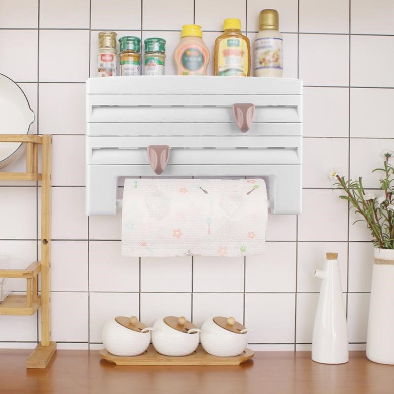 Soporte para pared de papel de cocina, organizador de cocina, dispensador de conservante, estante de almacenamiento para botellas de salsa de cocina, rollo de pared para almacenamiento de papel