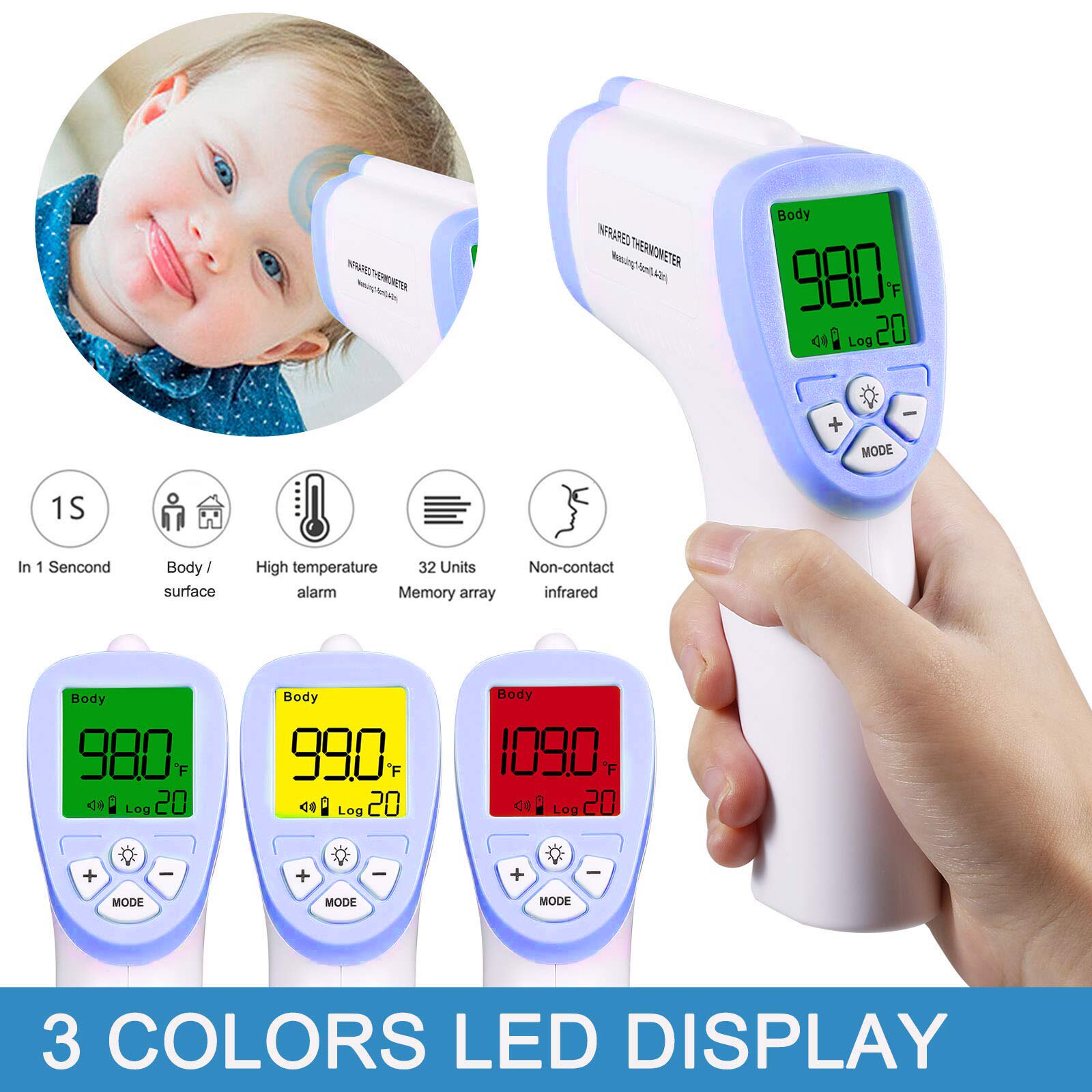 thumbnail image 2 of FDA Registered Non-Contact Infrared Forehead Thermometer – Purple, Digital Display With Backlight 2 of 6