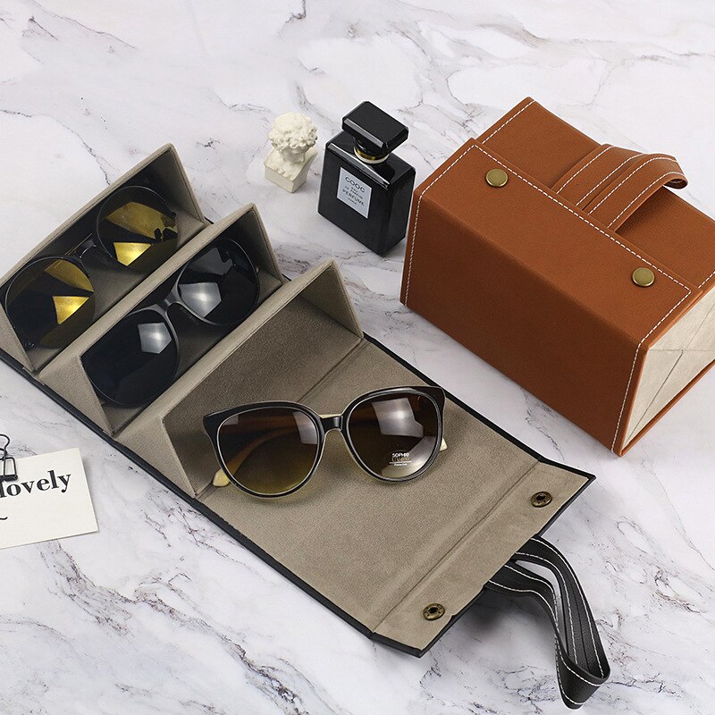 Leather Multiple Glasses Storage Case PU Leather 2/3/4/5/6 Pairs of Sunglasses Holder Box Eyeglasses Storage Box In Stock