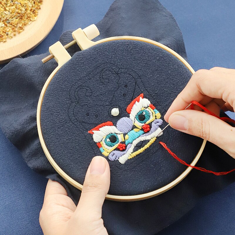 Kit de broderie Style chinois bricolage | Amulette avec cerceau, ensemble de points de croix Tyro faciles à coudre, de couture fait main pour débutant