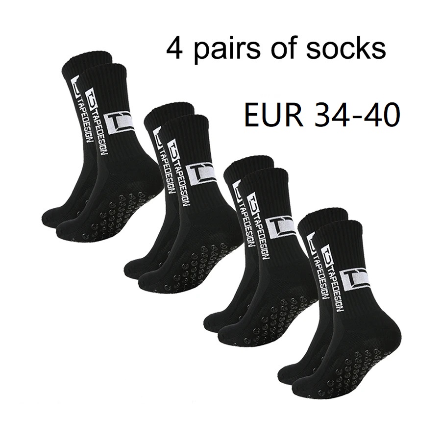 4 pares de nuevos calcetines de fútbol pegados de tubo medio TC para entrenamiento deportivo y competición, calcetines antideslizantes y transpirables: Castaño