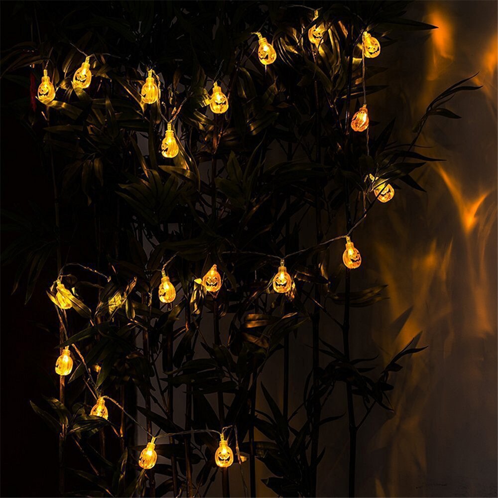 Guirlande lumineuse à 10/20/30/40led en forme de citrouille, alimentée par piles, pour Halloween, anniversaire, cheminée