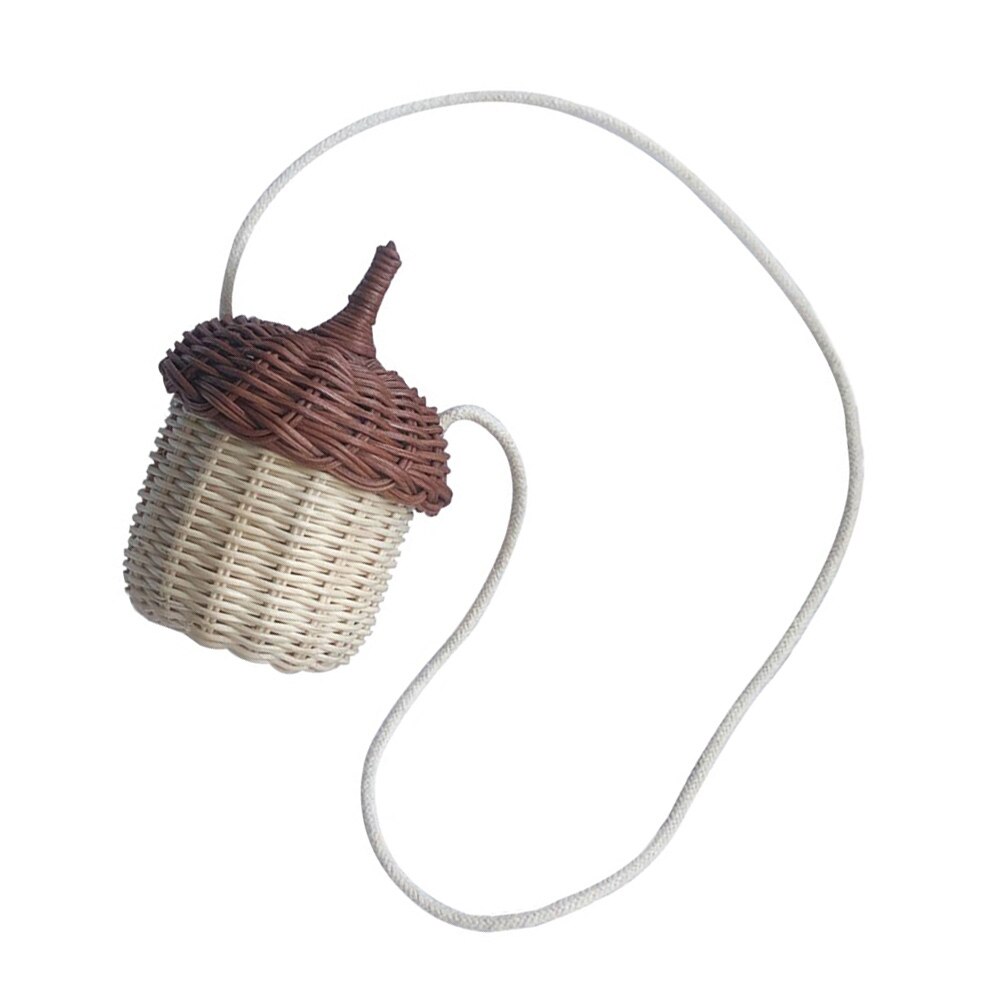 Mini panier en rotin tissé en forme de gland, 1 pièce, panier suspendu croisé (marron clair Beige): Default Title
