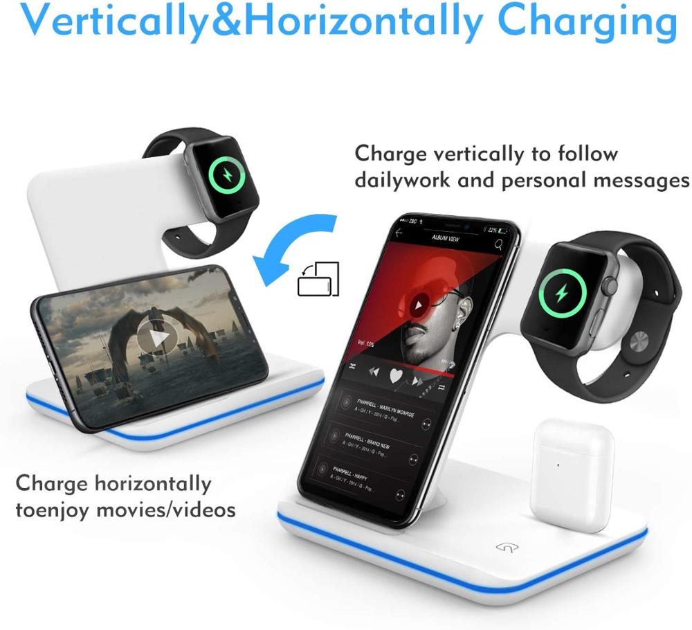 15W 3 in 1 Drahtlose Ladegerät Stehen für iPhone 13 12 11 XS XR X 8 Schnelle Ladung Dock Bahnhof Für Apfel Uhr 7 6 5 4 3 Airpods Profi