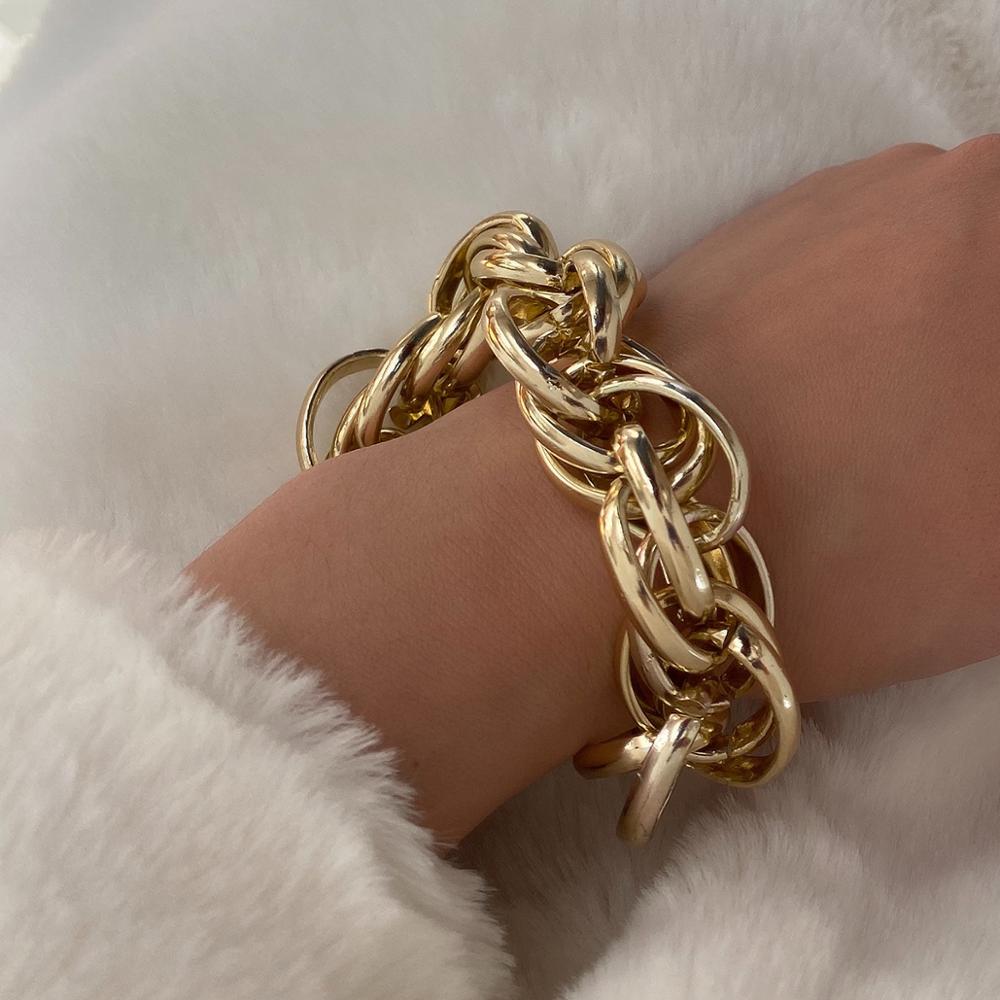 Punk Rock Exaggerated Big Link Geometric Chain Strand Bracelets Jewelry Vintage Metal Statement Bracelets Lady Femme Party