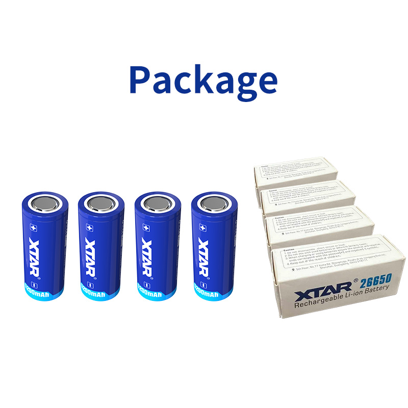 2/4PCS XTAR 26650 Battery 5200mAh Rechargeable Li-ion Battery With Protected Button Top 3.6V Batteries For Flashlights: Gold