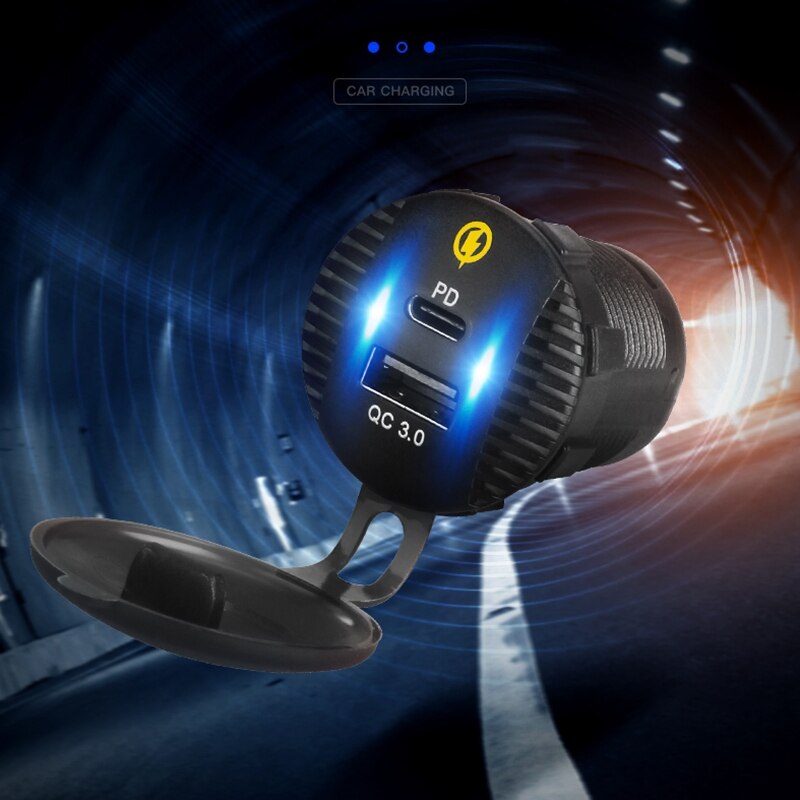 Impermeabile 12V 24V Carica Rapida QC3.0 USB 18W Tipo C PD Veloce Adattatore del Caricatore Dell'automobile per SUV barca Camion Marine Tablet Telefono Cellulare GPS
