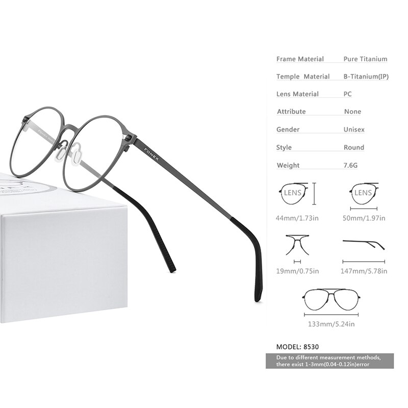 FONEX-gafas graduadas redondas para hombre y mujer, lentes ópticas sin tornillo con montura de titanio puro,