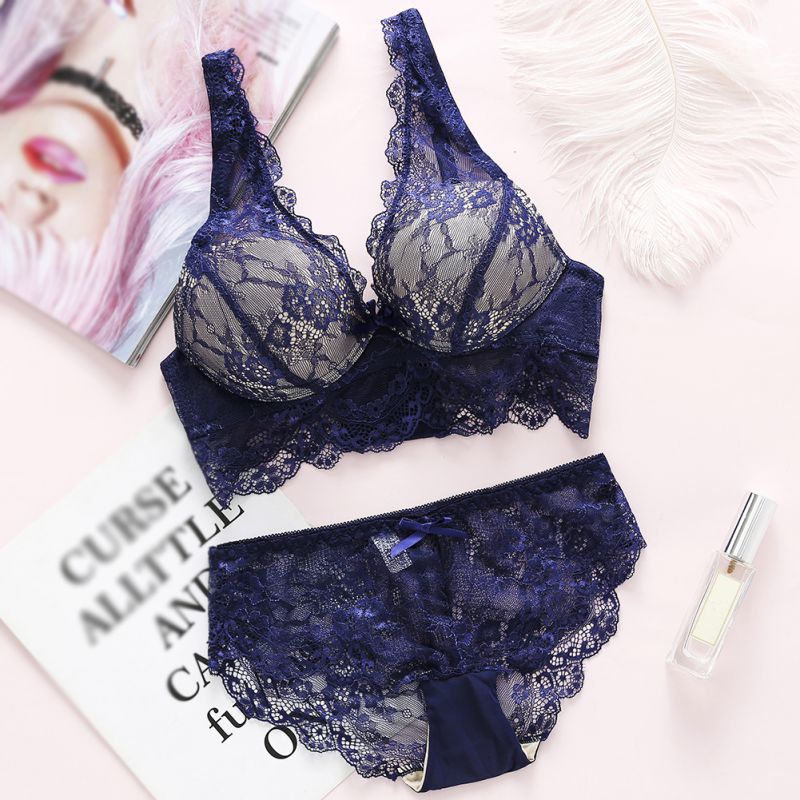 Lace Hollow Out Bralette Underwear Panty Set Women Sexy Lady Push Up Bra Set