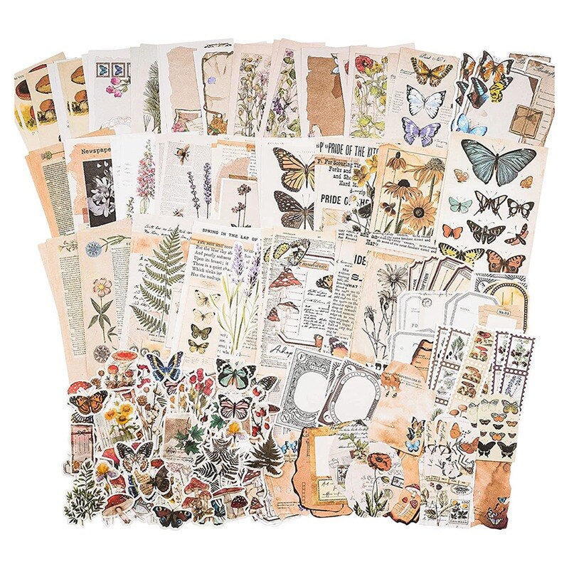 Vintage Scrapbook Supplies Pack (200 Pcs) for Art Journaling Junk Journal Planners DIY Paper Stickers: gray