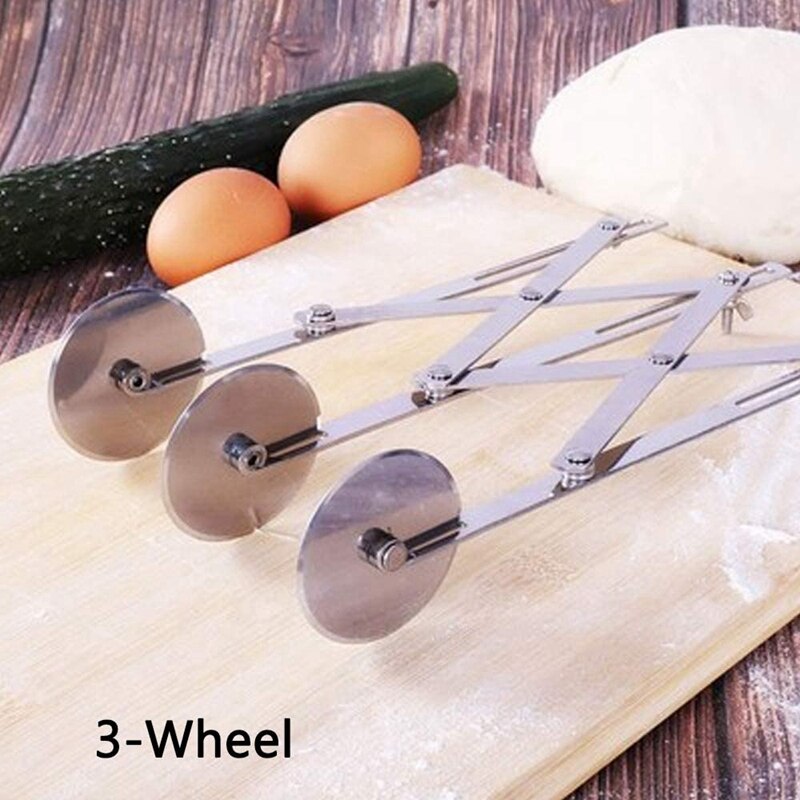 3 Wheel Pastry Cutter Pizza Cutter, Stainless Steel Expandable Pizza Slicer Multi-Round Pastry Knife Baking Cutter