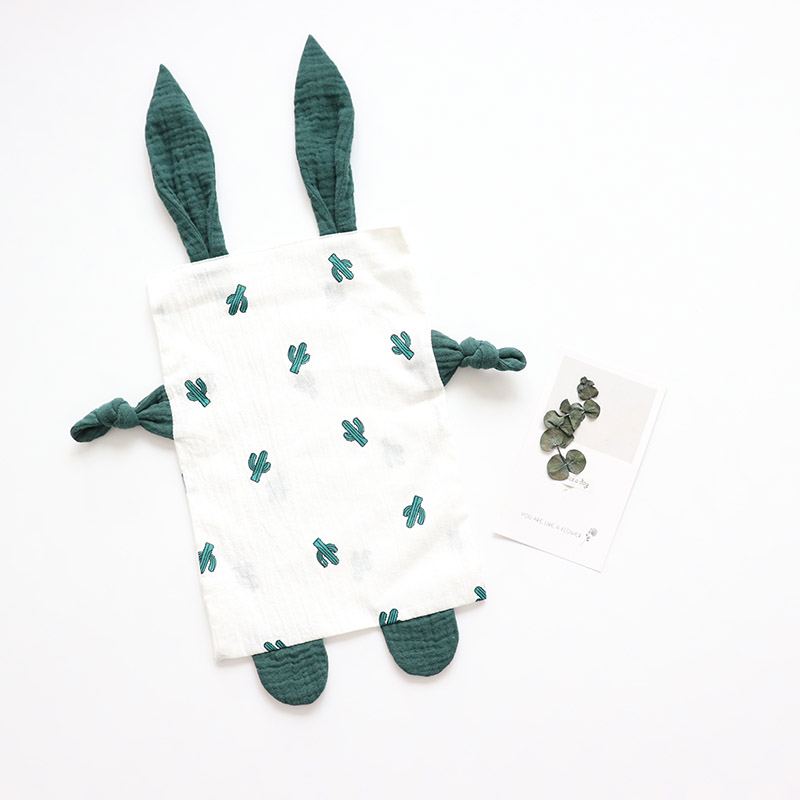 Toalha infantil de algodão orgânico para bebês, cobertor de segurança para recém-nascidos, macio e musselina, brinquedo infantil de dormir, confortável, acalmar, pano: Cactus