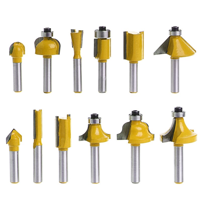 12 Pcs 1/4'' Shank Tungsten Carbide Tipped Router Bit Set Tool with Wooden Case