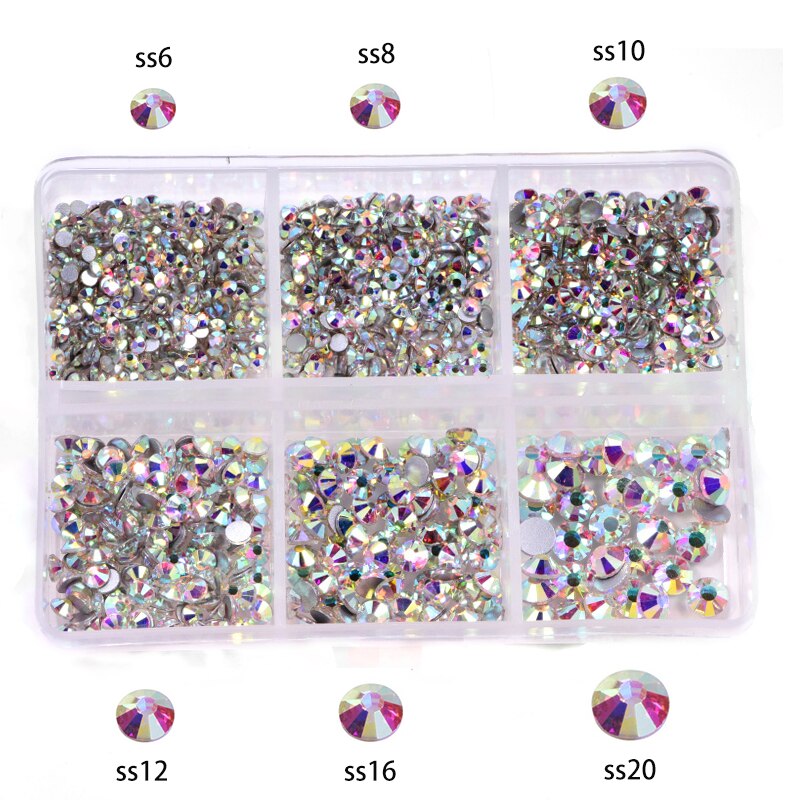 Blandestørrelser glas krystal non fix rhinestone sæt flatback krystal negle rhinestones diamant diy dekorationer 1200 stk