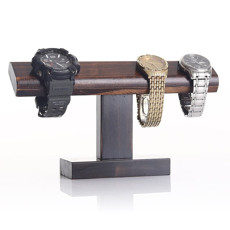 Inclined Display Solid Wood Watch Display Rack Hand Jewelry Display Rack Bracelet Hanging Display Props: Brown paint-B