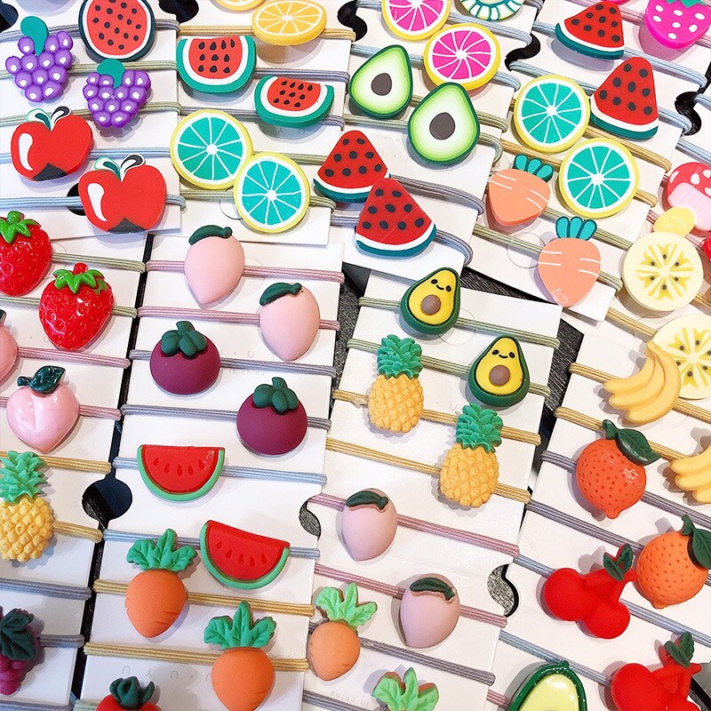 Mooie Cartoon Kinderen Paardenstaart Houder Chouchou Kit Fruit Elastische Rubberen Haarband Set Haar Ring Kinderen Haar Accessoires