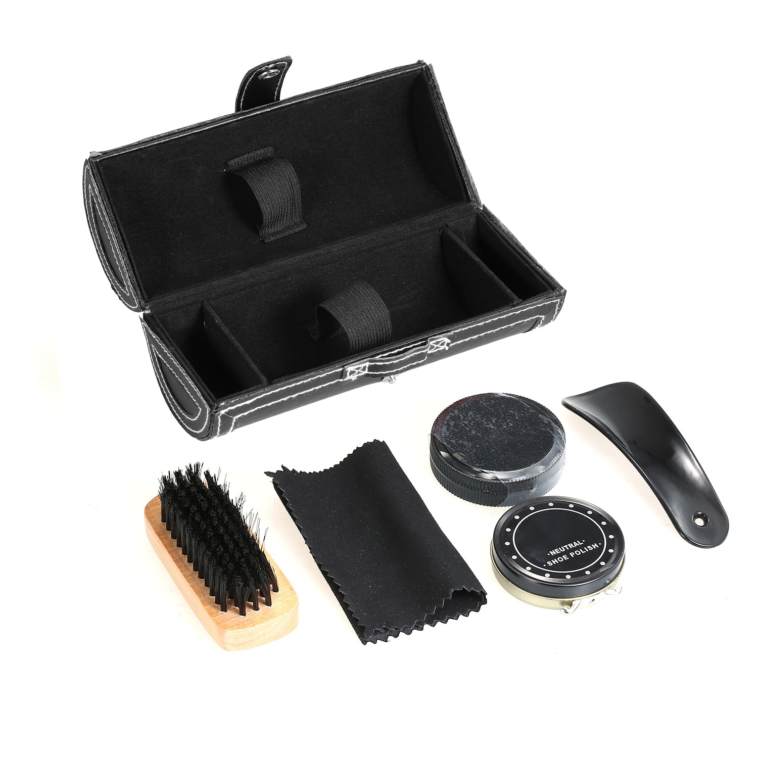 6Pcs Shoe Polish Care Kit Leather Shoe Shine Set Shoe Brushes Compact Shoes Care Cleaning Kit with PU Leather Case