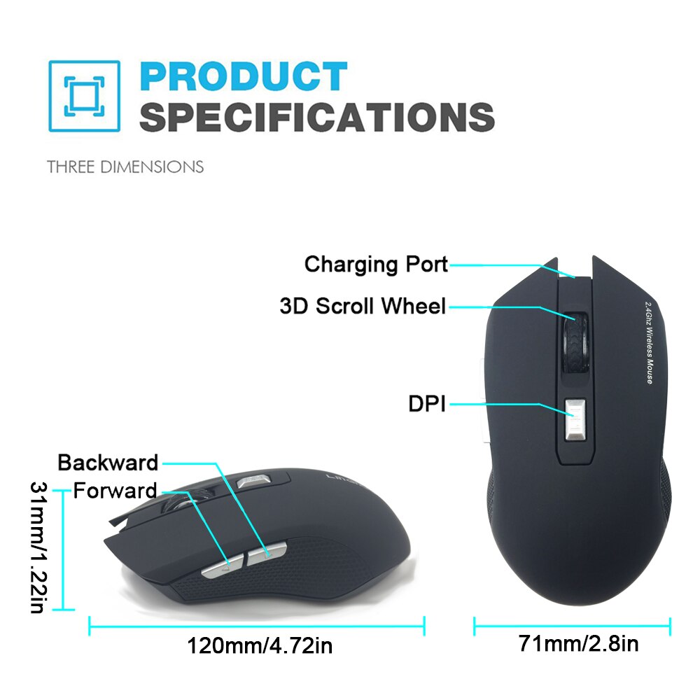 2.4G Charging Wireless 6D Mouse 1600DPI Slient Button Rechargeable Computer Gaming Wifi Mice gaming mouse