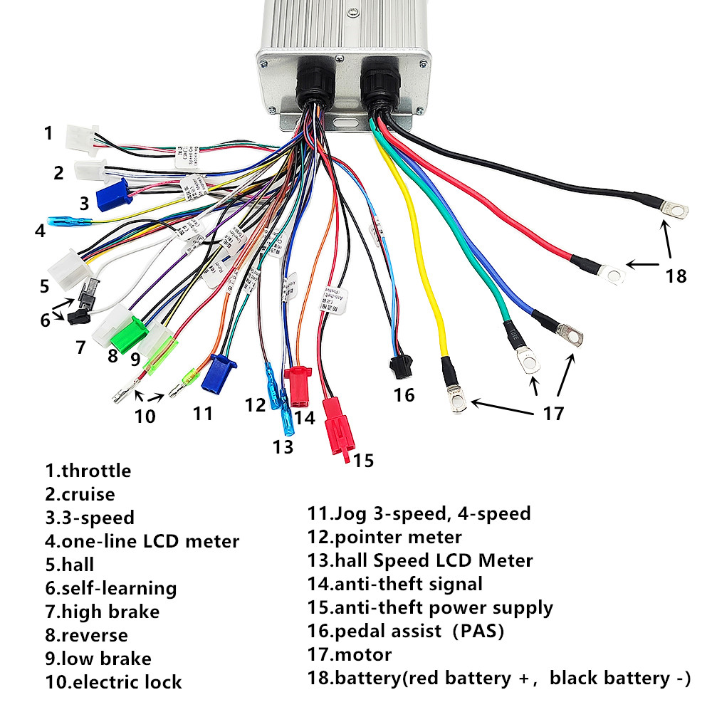 Boîtier de commande de moteur sans balais, 48V, 60V, 72V, 84V, 2000W, 45a, pour vélo électrique, moto, e-scooter, double Hall, capteur sans balais