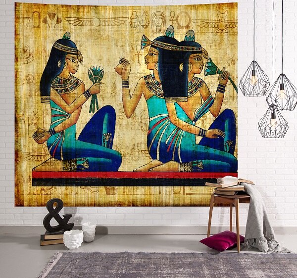Tapiz egipcio antiguo, mitología egipcia impresa, estera decorativa colgante de pared de estilo Vintage: C