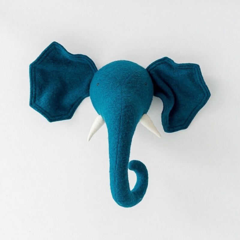 Zebra/Olifant/Giraffe 3D Dierenkop Muur Mount Knuffels Kinderen Kinderkamer Muur Opknoping Decoratie Verjaardag Kerst: Blue Elephant