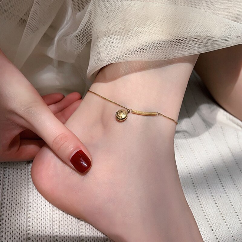 Meyrroyu Roestvrij Staal Gouden Kleur Glimlach Enkelband Trendy Joker Eenvoudige Arc Enkelbanden Voor Vrouwen Mode-sieraden Tornozeleira