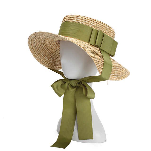 Sombrero de paja con lazo hecho a mano para mujer, gorro largo con lazo para playa, vacaciones, ocio, 01905