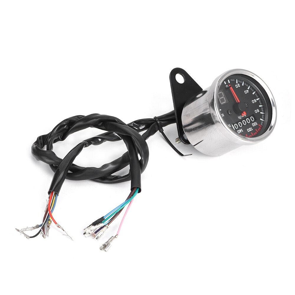 Motorcycle Speedometer Gauge Instrument with LED Indicator Digital Display 12V ABS+Iron Silver Milometer Motorcycle Odometer