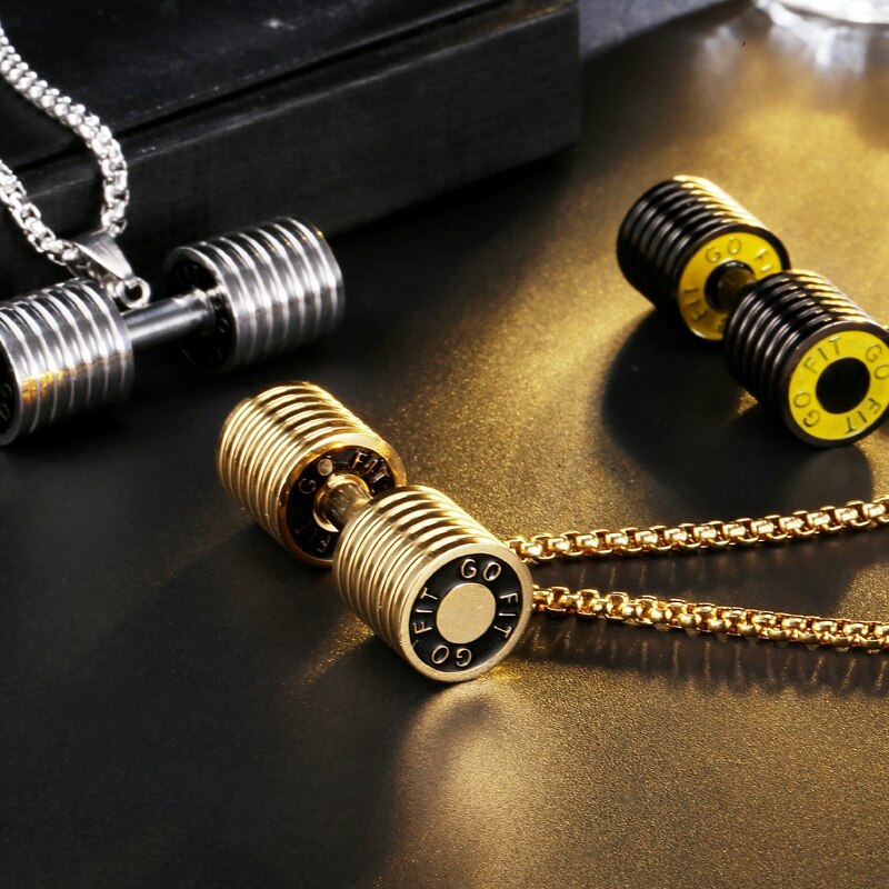Hantelhänge bodybuilding fitness halsband liten storlek silver skivstång halsband fitness smycken rostfritt stål