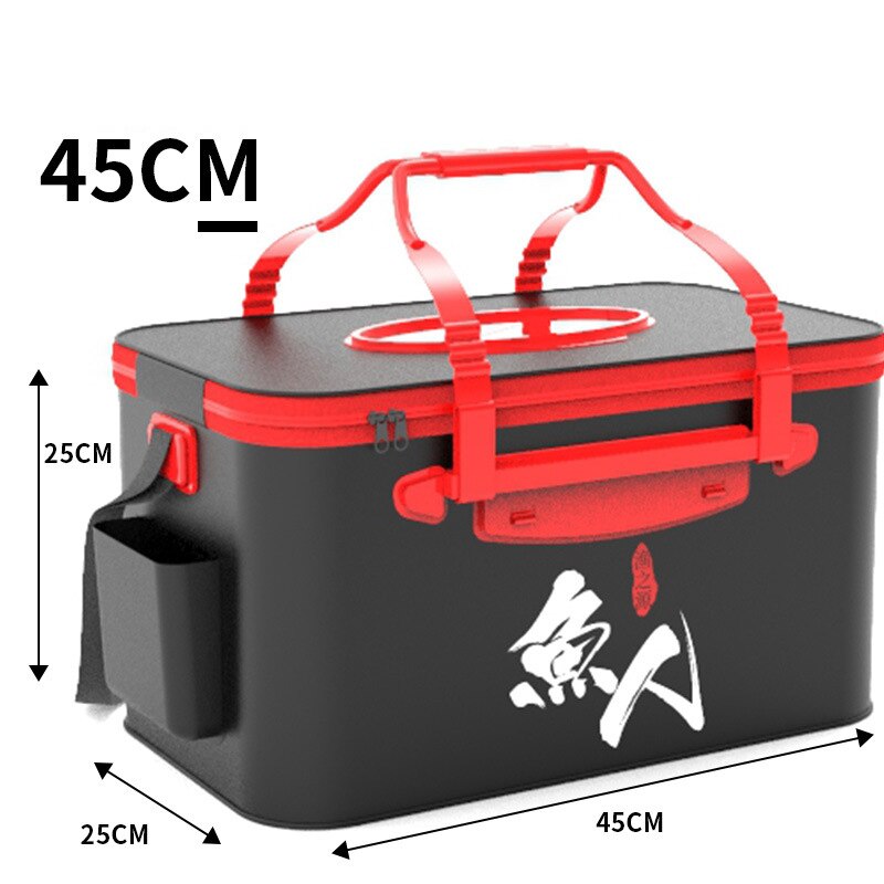 Portable Fishing Bucket Bag EVA Fishbox Handle Folding Outdoor Water Box Live Fish Bucket Thicken Fishing Tank Fishing Gear Bag: Black 45CM 02