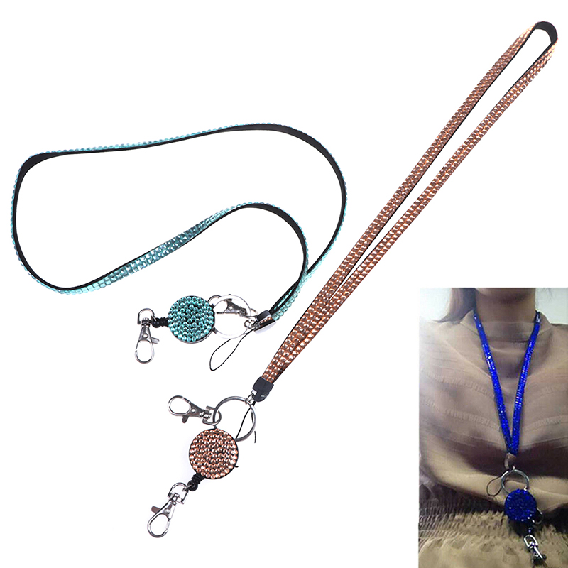 1Pc Lanyard Crystal Rhinestone Mobile Phone Neck Strap Key Holder Rhinestone Lanyard Badge Reel 11 color