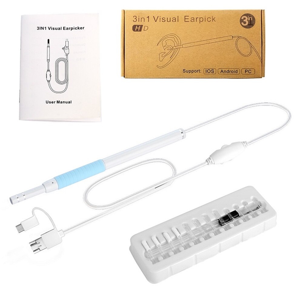 3 in 1 Ear Endoscope Visual Ear Spoon 2M cable 5.5mm Mini Camera Diagnostic Tool Health Care Visual Ear Cleaning Ear Pick: Blue