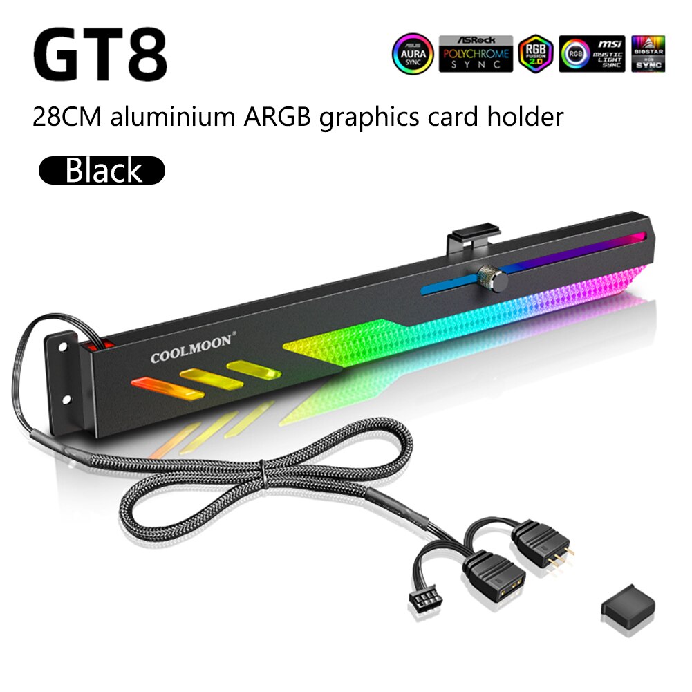 COOLMOON – Support de carte graphique GT8, 5V ARGB, multi-interface, synchrone, Horizontal, pour ordinateur