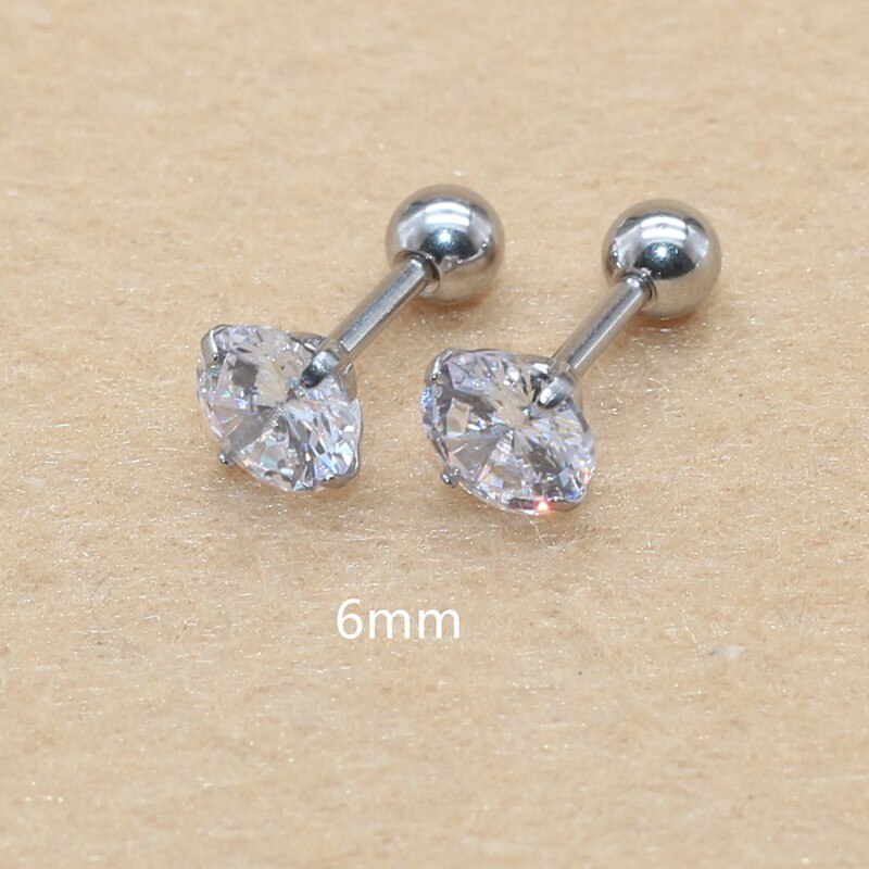 Stal nierdzewna 316L Ip Plated No Easy Fade klasyczne wkręcane kolczyki z Super Mini 2mm AAA kolory cyrkonie: steel6mm