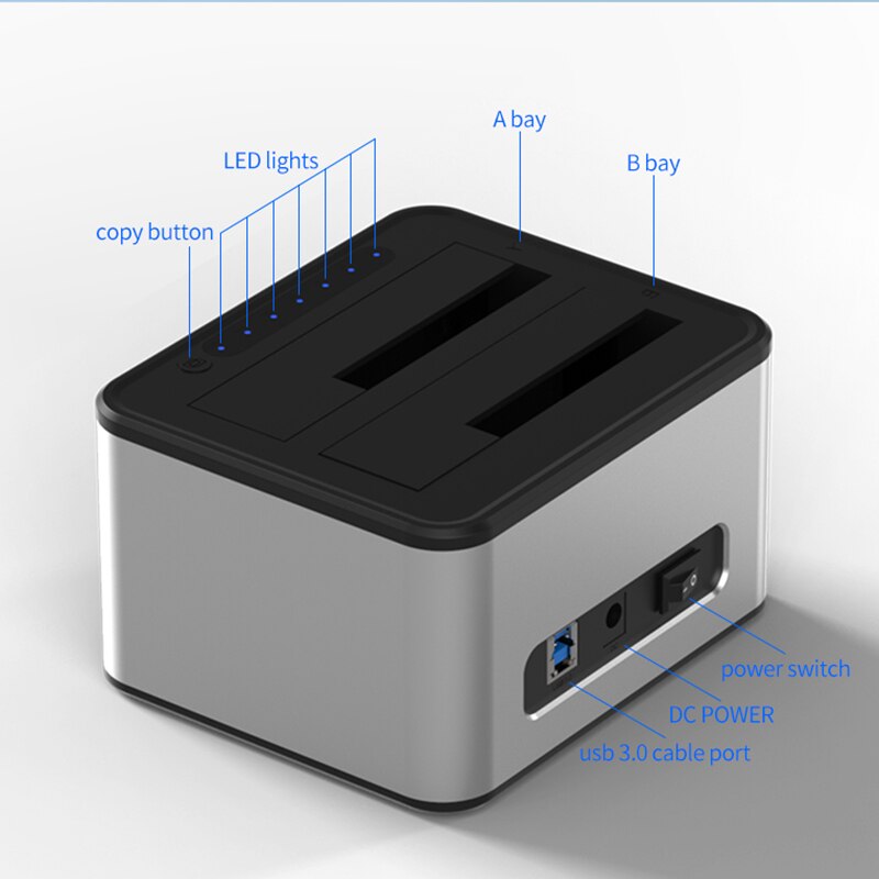 2 Bay Da 2.5 Pollici Hdd Docking Sata Hard Disk Enclosure USB 3.0 In Alluminio Hdd Lettore di Stazione di Supporto 4TB per IOS/Finestre 7 HD08