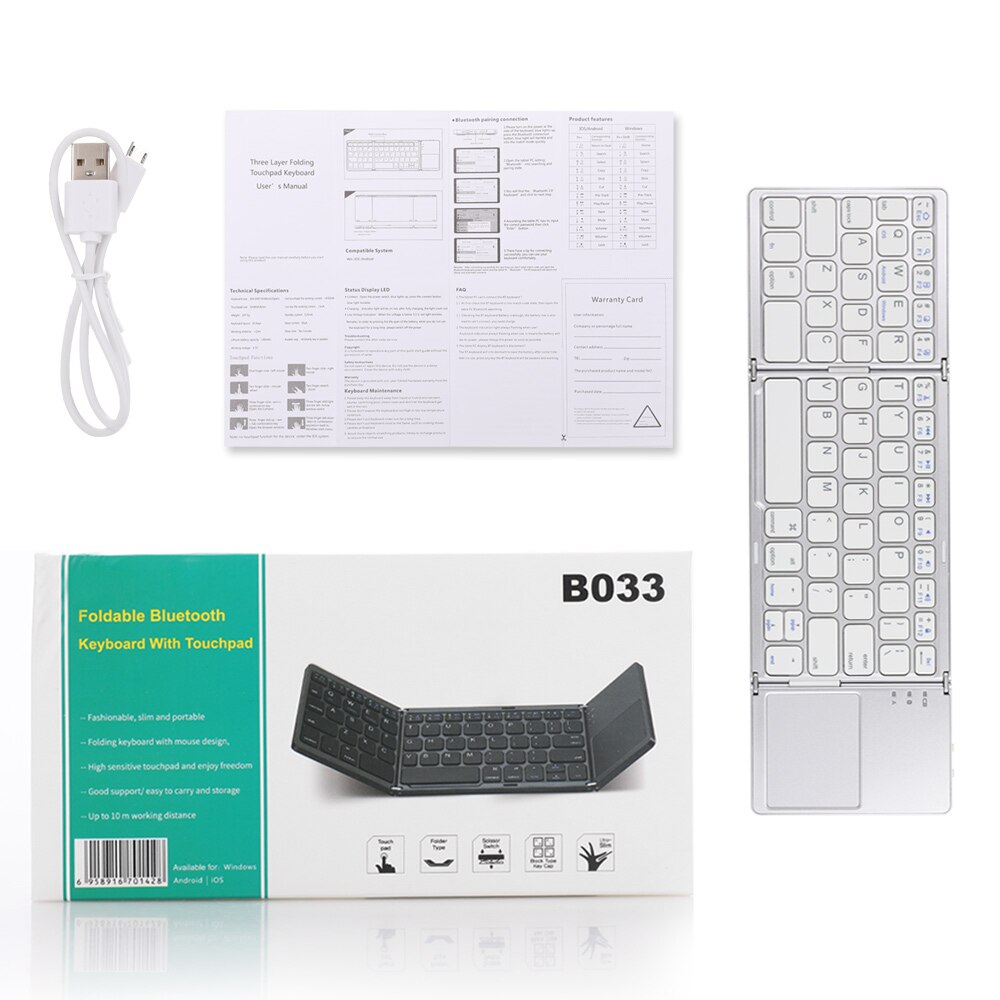 Portable Folding Bluetooth Mini Keyboard Foldable Wireless Klavye Touchpad Russian En Keypad for IOS/Android/Windows ipad Tablet