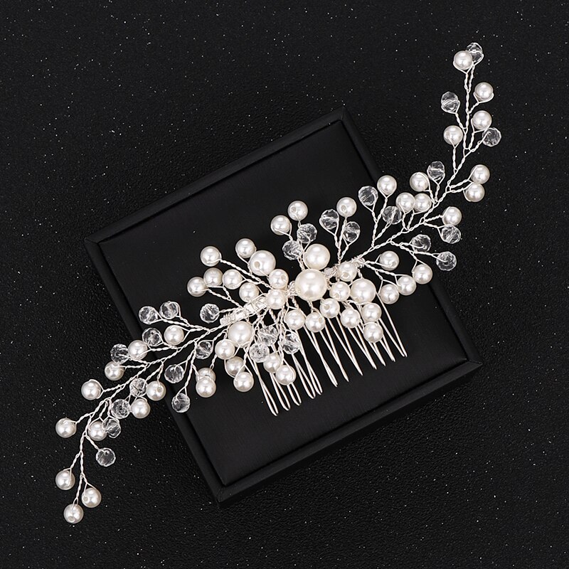 Peineta para el pelo de boda, horquillas y pinzas para el pelo de perlas para mujer, tocado de novia con diamantes de imitación, accesorios de joyas para el cabello de novia, 2025: Color oro puro