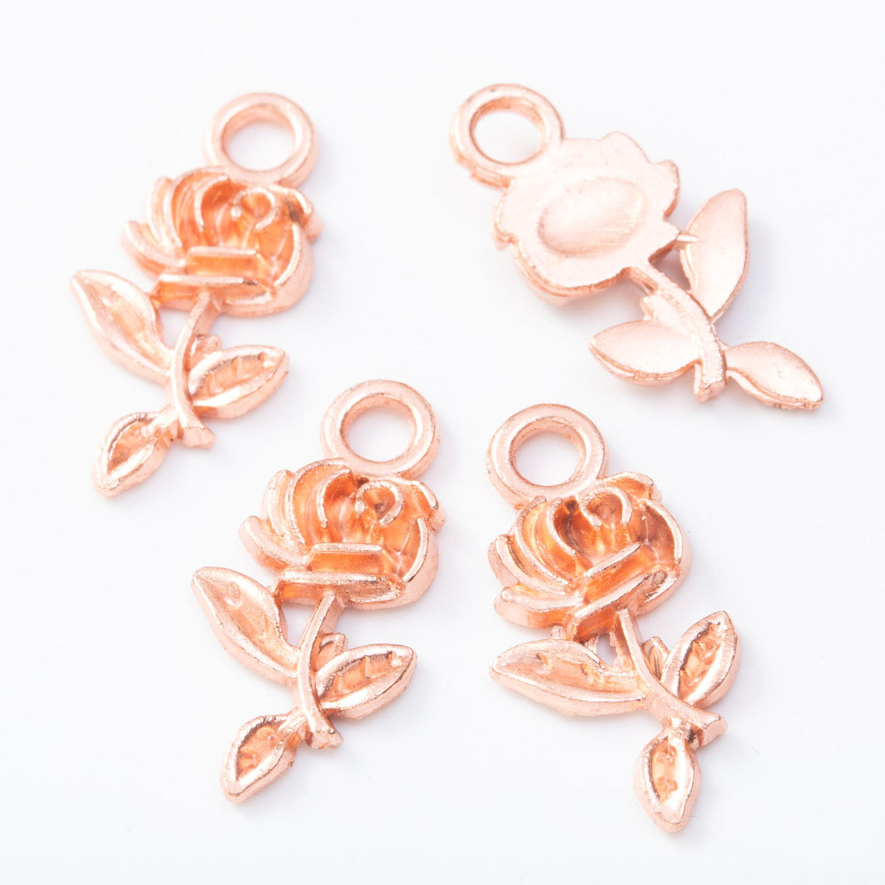 20 Pçs/lote Cor Rosa Encantos Pingente de Flor de Ouro Para DIY Fazer Jóias Pulseira DIY Descobertas Jóias de Moda Colares 2021: Rose Gold Color