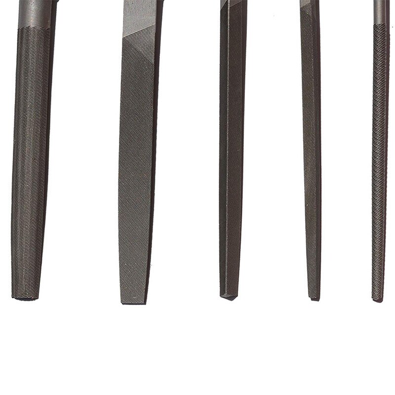 High Carbon Steel File Set with Wooden Handles Rasp File for Wood, Metal, Plastic, 5 Pieces (Steel File)