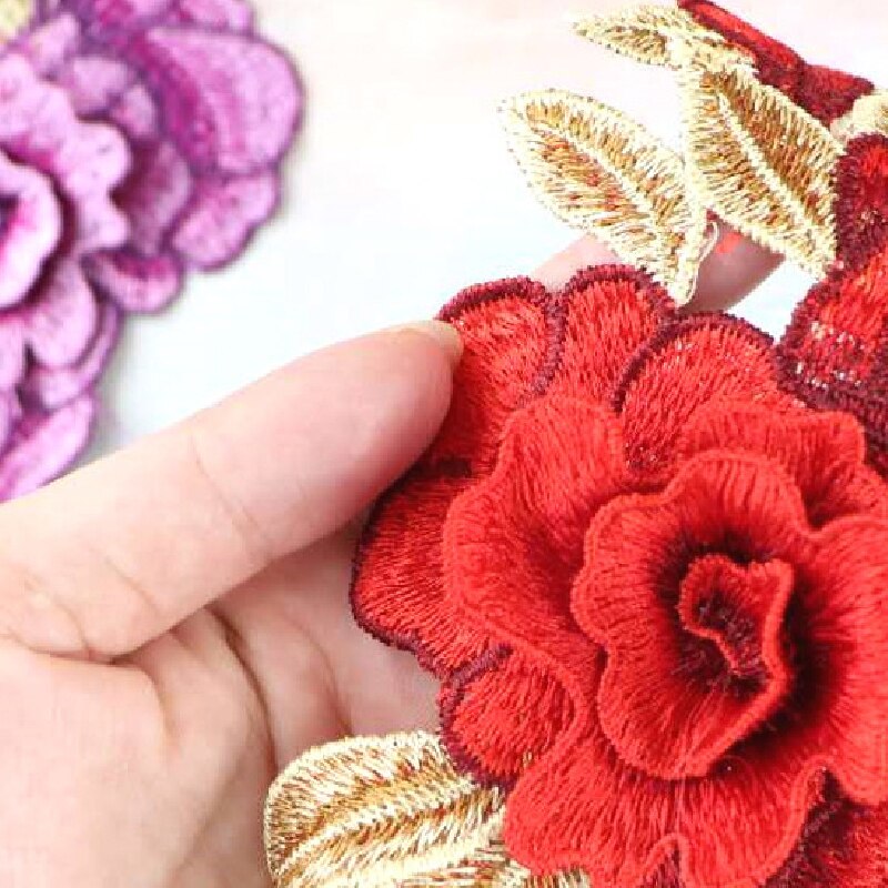 1pc 4D Red Rose Embroidered Sewing On Patch Flower Iron On Patch Stickers Clothes Badge Sewing Fabric Applique Supplies Patches