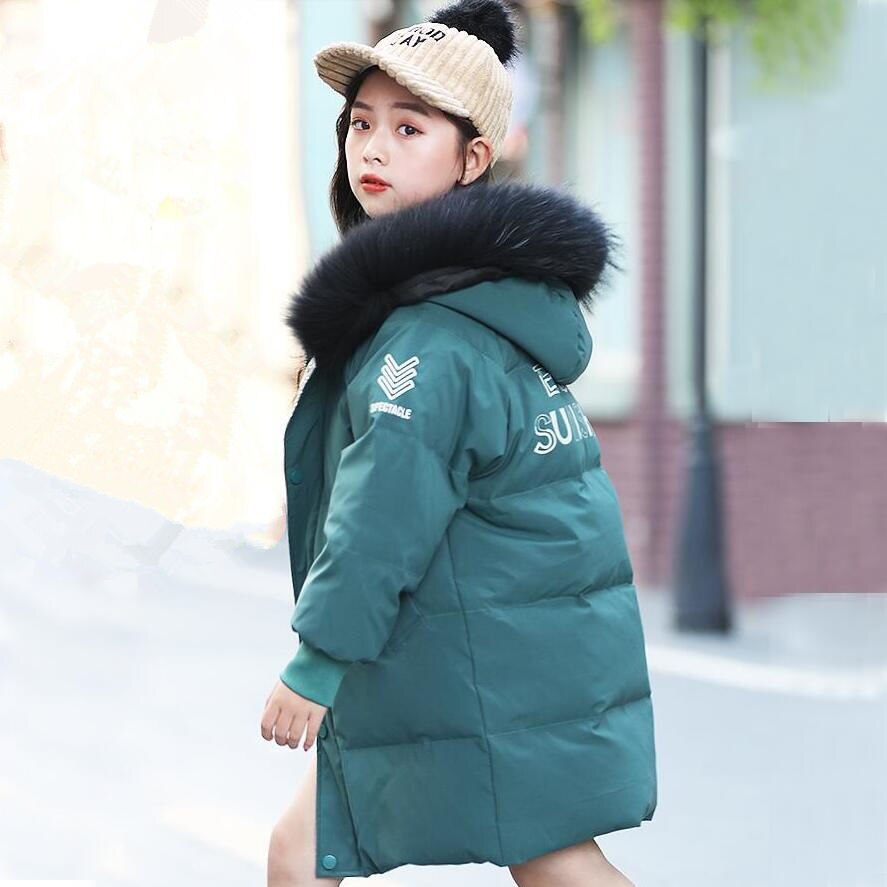 Teens Girls Padded White Jacket Winter Coat Children Kids Outerwear Teenager Warm Parkas Parks for Girls 4 5 6 8 9 10 12 Years: green / 6