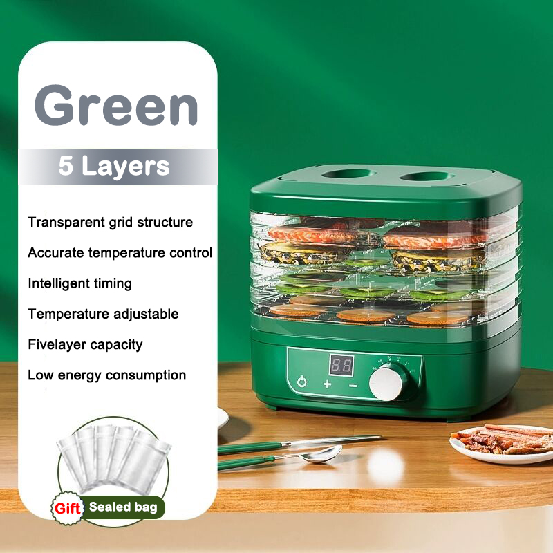 Secador de aire multifunción para frutas secas, máquina de secado de carne, verduras y hierbas, temporizador Digital, Control de temperatura, deshidratador de alimentos, 5 bandejas: naranja / 220 V
