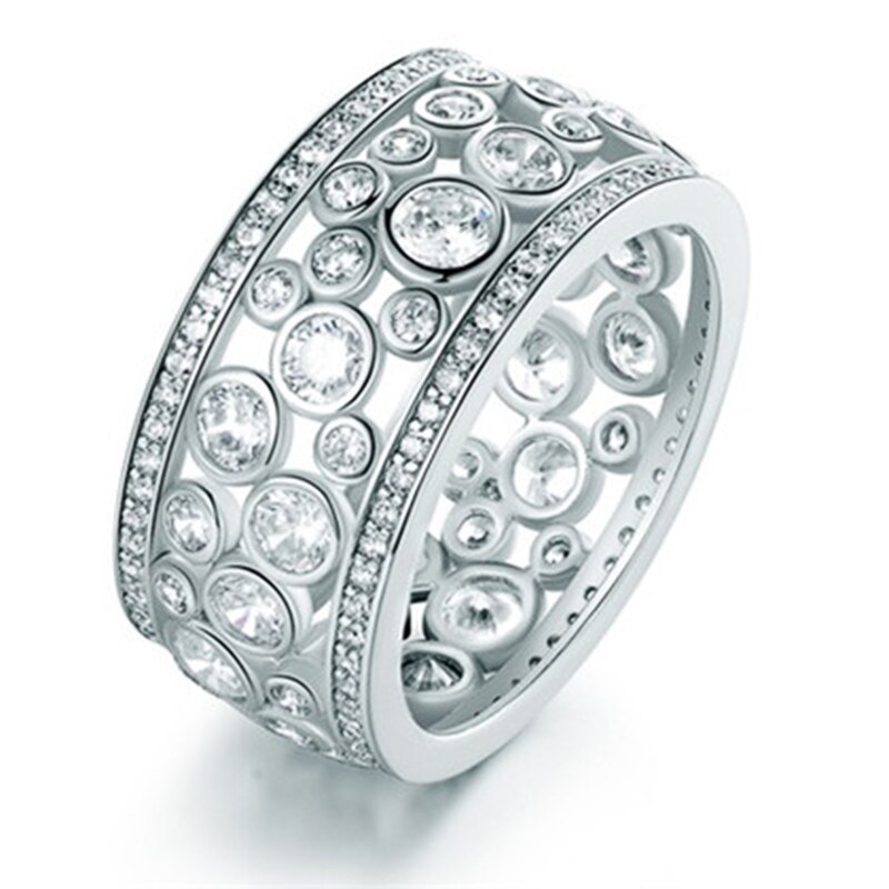 Huitan WunderschöNe Frauen Hochzeit Braut Ring Ethnische Stil Mikro Gepflasterte CZ Stein Hohl Geburtstag für murmeln/Großmurmeln: 9 / Silber- Farbe