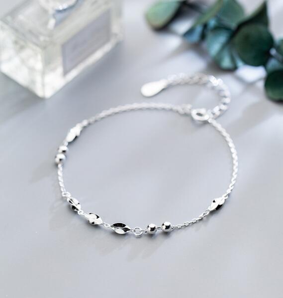 Authentieke ECHTE. 925 Sterling Zilveren Fijne Sieraden Blad & Gepolijst Lucky Kralen ketting Armband Vrouwen GTLS810