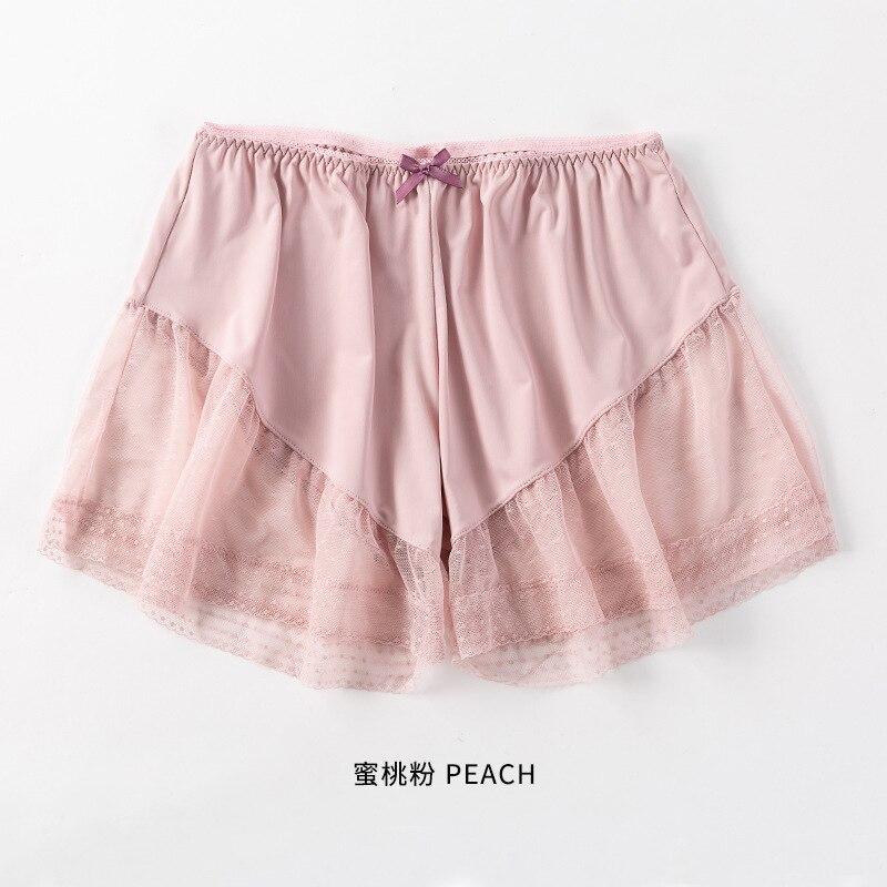 Lace Mesh Safety Short Pants Women Seamless Boyshorts Girls Under Skirt Shorts Pantie Female Home Comfortable Basic Pajama Pants: Pink